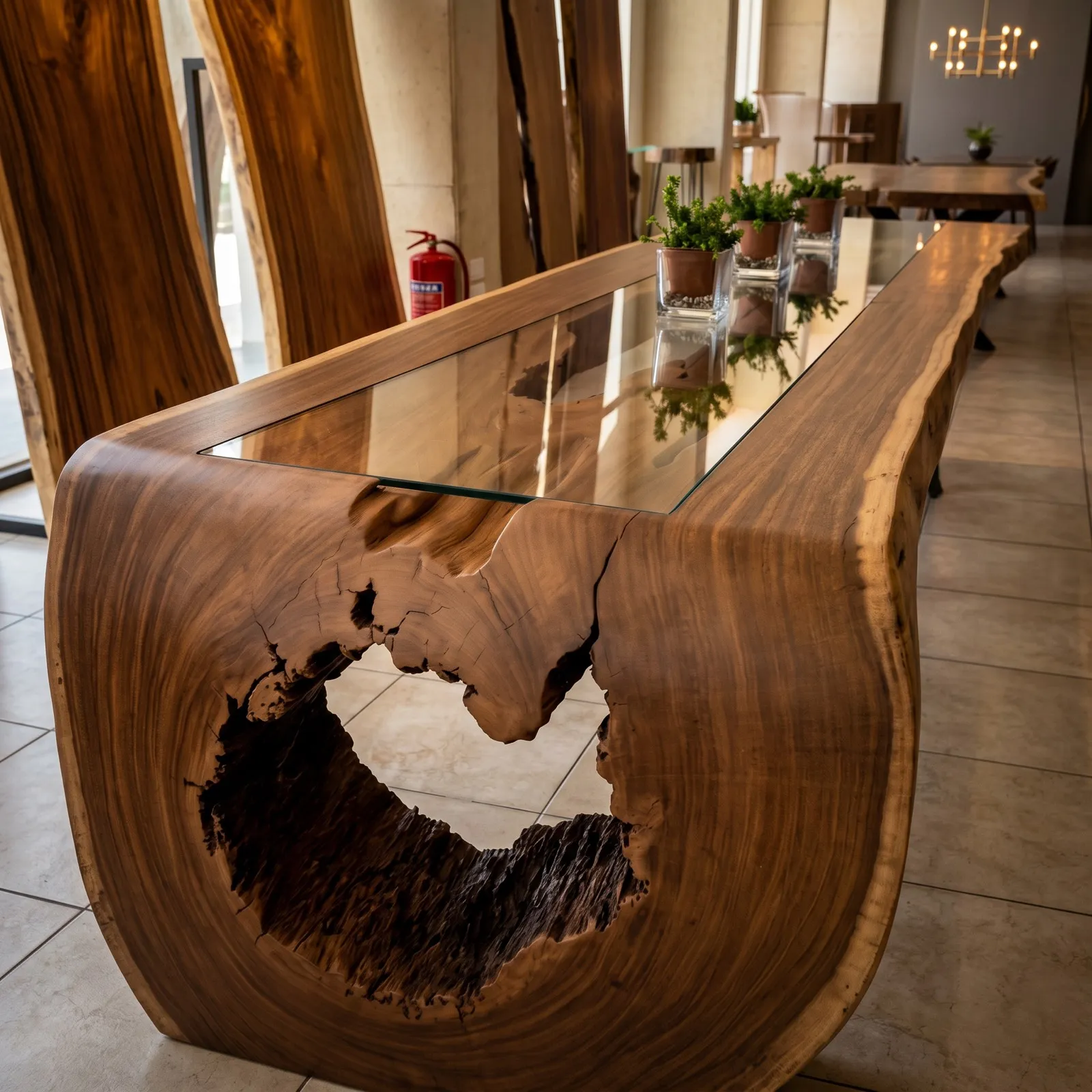 Vista United · Glass-Inlay Console · Lobby Centrepiece