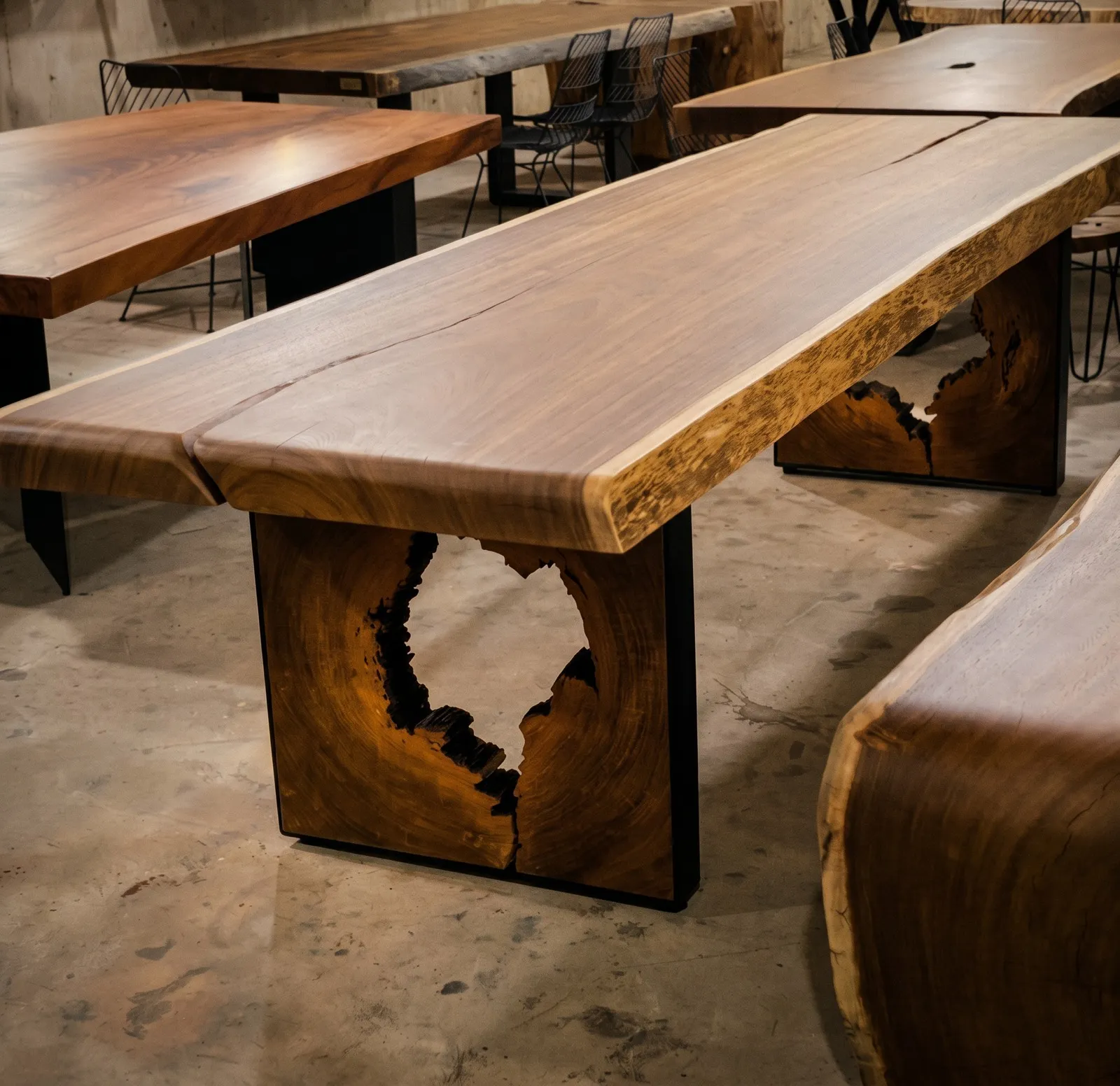 Vista United · Slab Table Collection · Cut-Plate Steel Bases