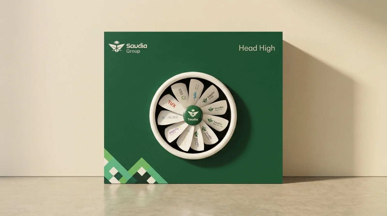Saudia Group · Head High spin-wheel backdrop, Vista United event production