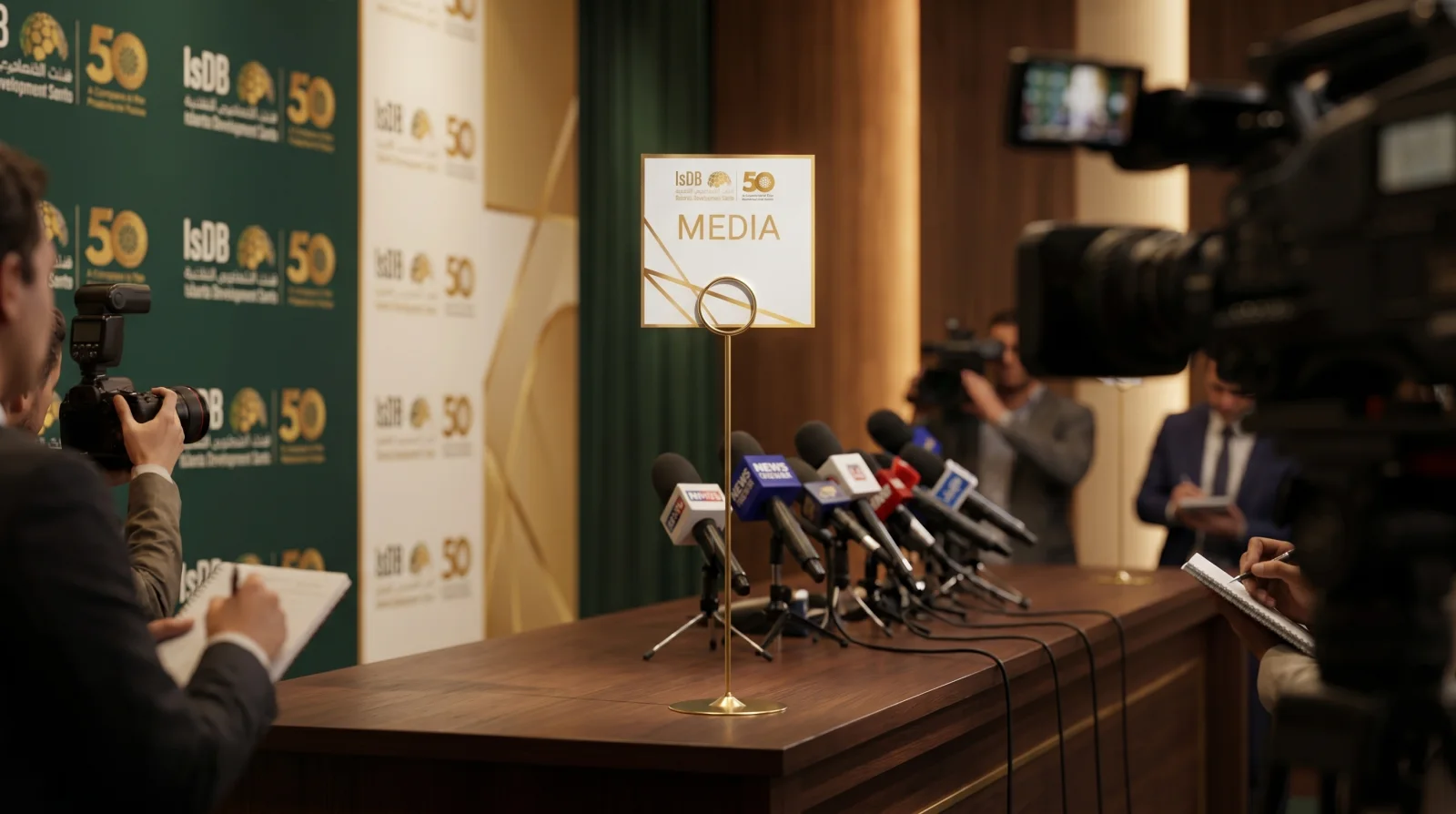 Islamic Development Bank · Media table signage